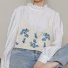 Lace Trim Blouse / Floral Knit Camisole Top / Set