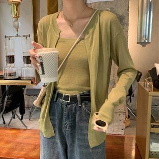 Set: Rib-knit Camisole Top + Cardigan