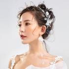 Set: Flower Bridal Headpiece + Drop Earring