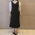Doubled-breasted Pleated Pinafore Dress With Sash