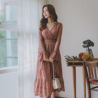 V-neck Bell Long-sleeve Dress