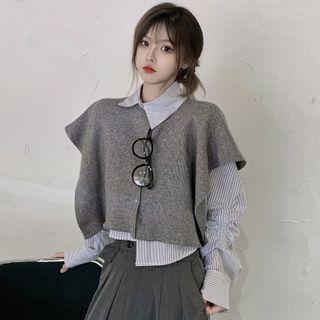 Details Asymmetric Crop Shirt / Button-up Crop Vest
