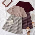 Set: Boatneck T-shirt + Plaid A-line Skirt