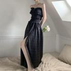 Strapless Check Ruffled A-line Dress
