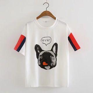 Short-sleeve Dog Print T-shirt White - One Size