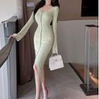 Long0-sleeve Asymmetrical Bodycon Dress