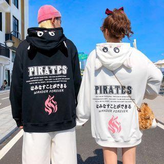 Lettering Back Cartoon Print Hooded Sweatshirt
