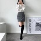 Band-waist Drape-front Mini Skirt