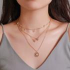 Alloy Faux Pearl Rhinestone Star Pendant Layered Choker Necklace 01 - 12089 - Kc Gold - One Size