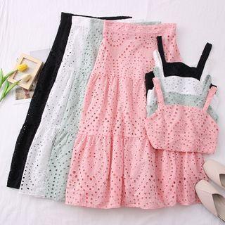 Set: Eyelet Crop Top + High-waist Maxi Skirt