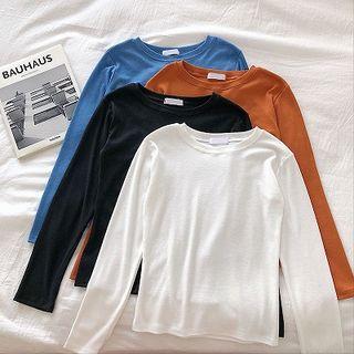 Plain Crewneck Slim-fit Long-sleeve Top