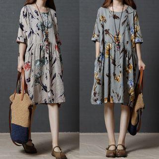3/4-sleeve Printed Tunic Dress