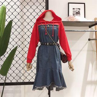 Long-sleeve Hooded Mock Two-piece Dress