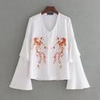 Layered Bell-sleeve Embroidery Blouse