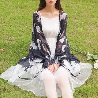 Printed Chiffon Light Jacket As Shown In Figure - One Size