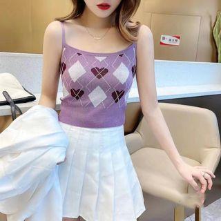 Argyle Slim-fit Knit Sleeveless Top