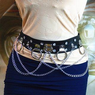 Hoop & Chain Layered Faux Leather Belt