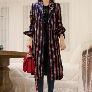 Notched-lapel Striped Buttoned Coat