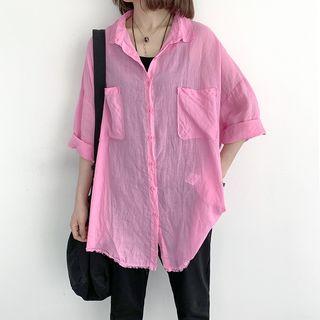 Frayed Hem Sheer Shirt