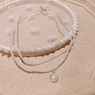 Faux Pearl Pendant Layered Necklace 01 - As Shown In Figure - One Size