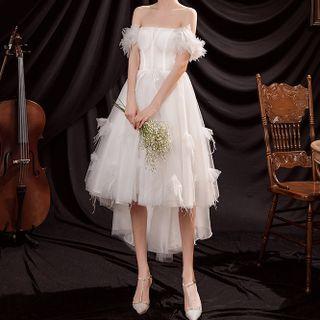 Short-sleeve Off-shoulder Mesh Evening Dress