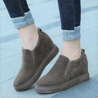 Faux Suede Platform Hidden Wedge Loafers
