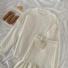 Cable Knit Sweater / Ruffle Hem Mini Pencil Skirt / Set