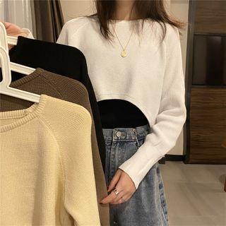 Set: Cropped Knit Top + Ribbed Camisole
