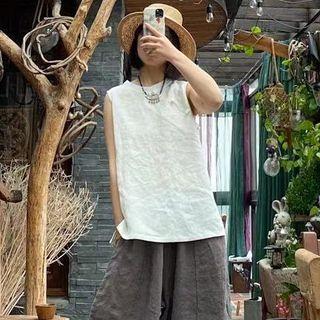 Sleeveless Linen Top White - One Size