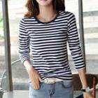 Long-sleeve Crew-neck Striped T-shirt