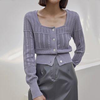 Square-neck Pointelle-knit Cardigan
