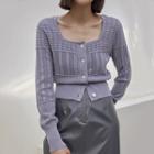 Square-neck Pointelle-knit Cardigan