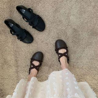 Ruffle Trim Cross Strap Flats
