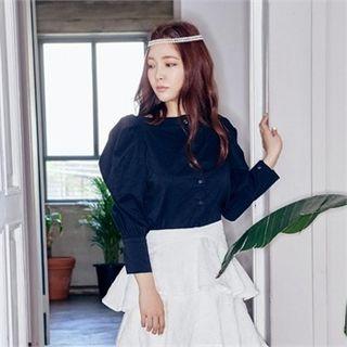 Boatneck Puff-sleeve Seam-detail Shirt