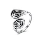 925 Sterling Silver Fashion Simple Openwork Geometric Texture Adjustable Open Ring Silver - One Size