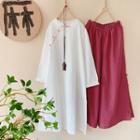 Embroidered Long-sleeve Dress / Wide Leg Pants