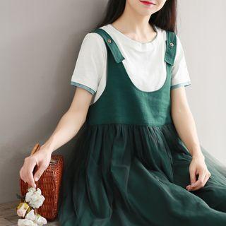 Mesh Overlay Pinafore Dress