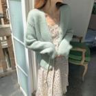 Loose-fit Knit Cardigan / Long-sleeve Floral Print Midi A-line Dress