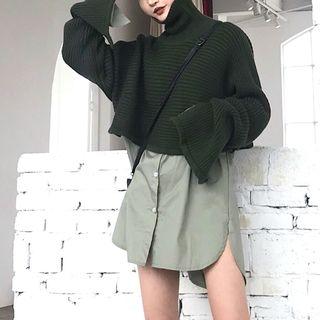 Long Sleeve Shirt Dress / Mock Neck Cropped Knit Top