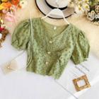 Balloon-sleeve Cropped Lace Blouse