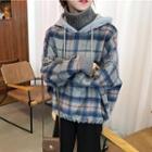Mock-two Check Loose-fit Hooded Pullover