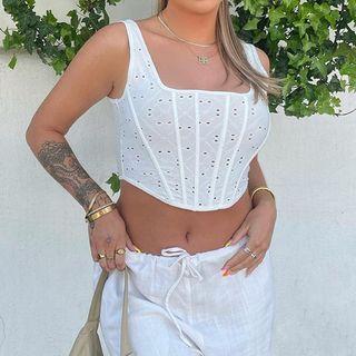 Eyelet Lace Crop Tank Top
