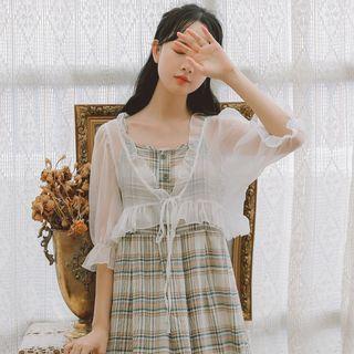 Ruffled Elbow-sleeve Chiffon Light Jacket