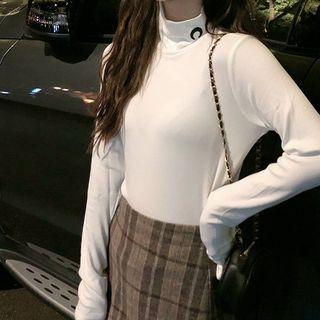 Moon Embroidered Turtleneck Long-sleeve Top