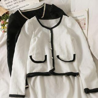 Embossed Contrast-trim Cropped Light Jacket