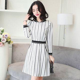 Contrast Trim Striped A-line Dress