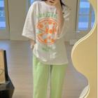 Elbow-sleeve Print T-shirt / Pants