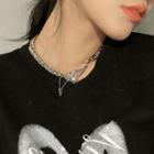 Rhinestone Heart Tassel Choker Necklace Silver - One Size