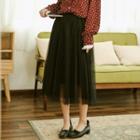 Sheer Overlay Pleated Midi Skirt Black - One Size