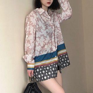 Long-sleeve Pattern Printed Satin Shirt